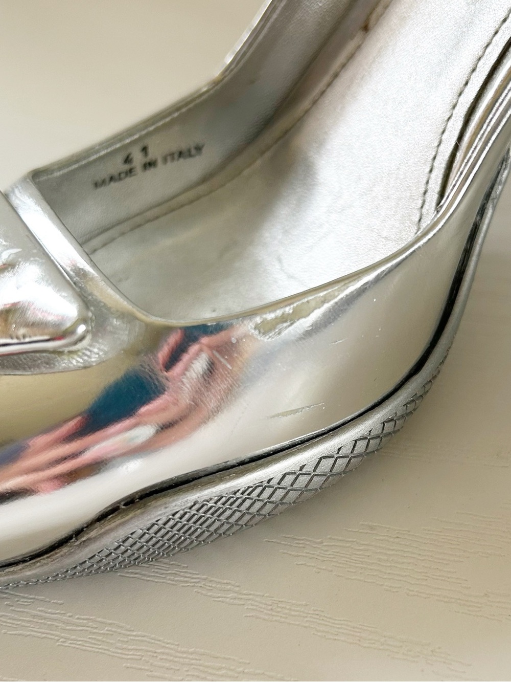 Prada Silver Metallic Slingback Heels Triangle Logo Size EU 41 - Picture 7 of 15